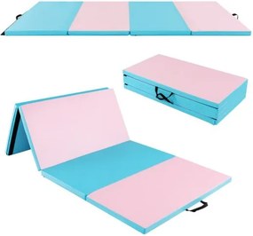 Tapete de ginástica 240 x 116 x 5 cm antiderrapante dobrável macio para o chão Tapete de exercício para ioga Fitness Azul e Rosa
