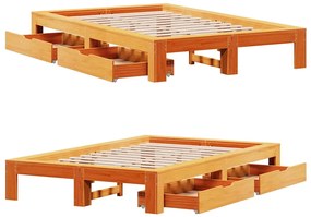 Cama sem colchão 135x190 cm madeira pinho maciça castanho-mel