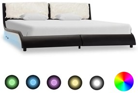 Estrutura cama c/ LED 180x200 cm couro artificial preto/branco