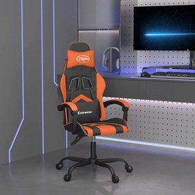 vidaXL Cadeira gaming couro artificial preto e laranja
