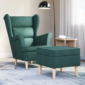 vidaXL Poltrona com apoio de pés tecido verde-escuro