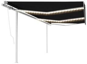Toldo automático com LED e sensor de vento 6x3 m antracite