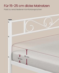 Cama 90 x 200 cm em metal (colchão não incluido), montagem simples, branco mate