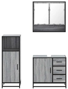 3 pcs Conjunto móveis casa de banho madeira proc. cinza sonoma