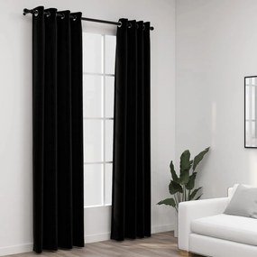 Cortinas opacas aspeto linho c/ ilhós 2 pcs 140x245 cm preto