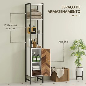 Coluna Casa de Banho Armário Alto Casa de Banho com 3 Prateleiras Abertas e Prateleira Ajustável 30x30x170 cm Branco e Madeira
