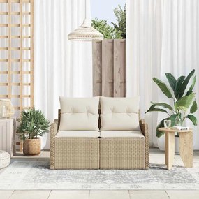 Sofá de Jardim 2 Lugares com Armazenamento e Almofadas Bege em Rattan