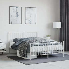 vidaXL Estrutura de cama com cabeceira e pés 135x190 cm metal branco