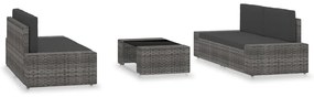 5 pcs conjunto lounge de jardim vime PE cinzento