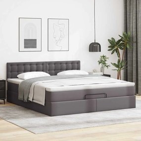Estrutura de cama otomana com colchão cinza couro falso