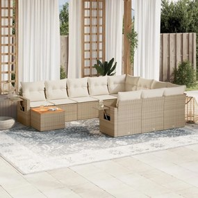 vidaXL 11 pcs conjunto sofás de jardim c/ almofadões vime PE bege