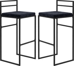 Conjunto de 2 cadeiras de bar com assento alto, almofada de veludo e apoio para os pés, altura 74 cm, preto