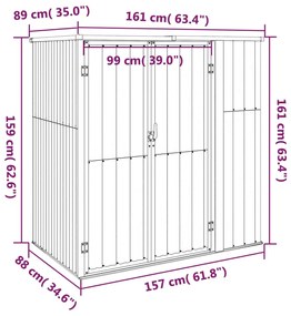 Abrigo ferramentas jardim 161x89x161cm aço galvanizado castanho