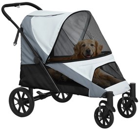 PawHut Carrinho para Cães Dobrável com Rodas Correias de Segurança Estrutura Amortecedora Almofada Lavável 124x67x100 cm Cinza