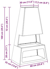 Fogueira vidaXL com armazenamento de lenha Preto 60x35x100 cm Aço