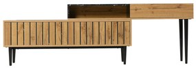 Móvel de TV Moderno com Design em Mármore e Veios de Madeira, 129x30x58cm, Cor natural