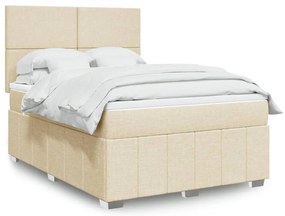 vidaXL Cama com molas/colchão 160x200 cm tecido cor creme