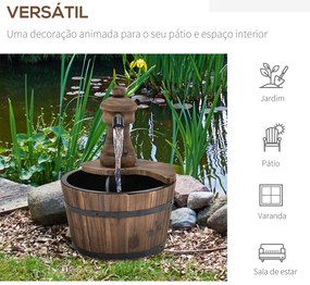 Fonte de Água de Madeira Fonte de Jardim em Cascata com Bomba Elétrica e Saída de Água Ajustável para Decoração 27x27x37 cm Madeira