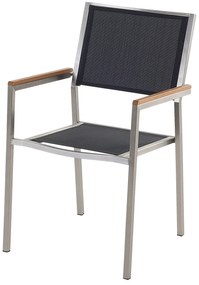 Conjunto de mesa com tampo triplo granito flameado preto 220 x 100 cm e 8 cadeiras pretas GROSSETO Beliani