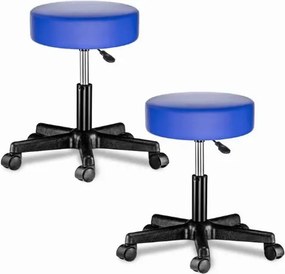 Conjunto 2 bancos com rodas 48 x 48 x 46 - 60 cm em couro sintético azul