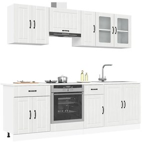 8 peças armário de cozinha conjunto Kalmar branco brilhante