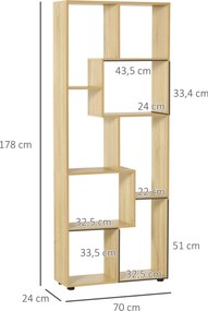 Estante Zig Zag, Design Contemporâneo, 70 x 24 x 178 cm, Painéis de aglomerado de madeira natural