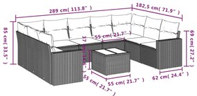 10 pcs conjunto sofás de jardim c/ almofadões vime PE preto