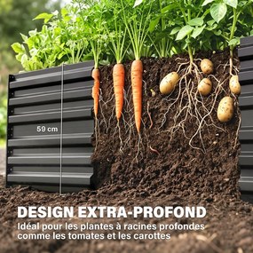 Floreira retangular para horta com tubos de reforço em aço galvanizado 180 x 90 x 59 cm
