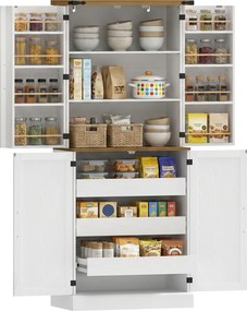 Armário cozinha 76 x 40 x 182 cm 4 portas, 3 gavetas, 8 suportes para prateleiras e prateleiras ajustáveis, 76 x 40 x 182 cm, branco