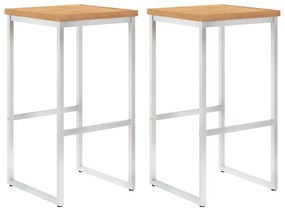 vidaXL Cadeiras de bar 2 pcs madeira teca maciça e aço inoxidável