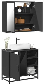 vidaXL 2 pcs conjunto móveis casa de banho derivados de madeira preto