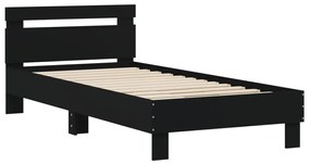 Estrutura de cama com cabeceira e luzes LED 90x200 cm preto