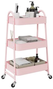vidaXL Carrinho de arrumação 3 camadas 42x41,5x77 cm aço rosa