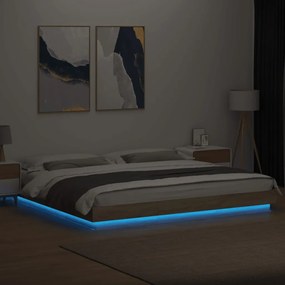 Estrutura cama c/ luzes LED derivados madeira carvalho sonoma