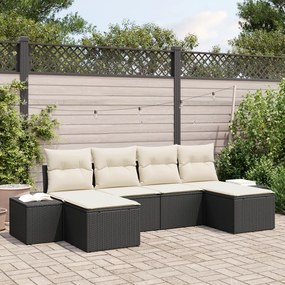 vidaXL Conjunto de Sofás de Jardim de 6 Peças com Almofadas Preto Vime Poly