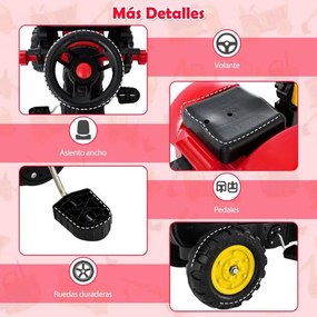 Trator escavadora de brincar com 6 rodas, pedais e reboque de carga desmontável para crianças dos 3 aos 6 anos