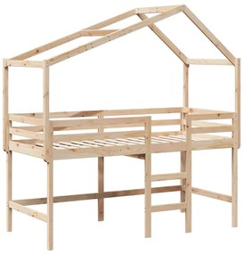 Cama alta c/ escada e telhado 90x190 cm pinho maciço