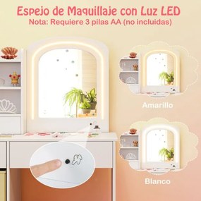 Conjunto de Toucador para Crianças com Espelho Iluminado para Princesas com Luzes Branco