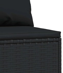 Sofá de centro para jardim com almofadões vime PE preto