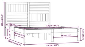 Estrutura de cama 120x200 cm pinho maciço cinzento