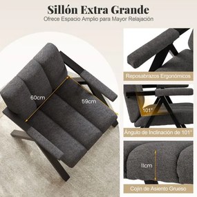 Poltrona lounge acolchoada com braços e estrutura em metal moderna Cinza + Preto
