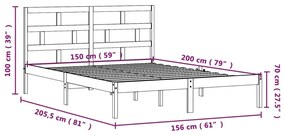 Estrutura de cama king 150x200 cm madeira maciça preto