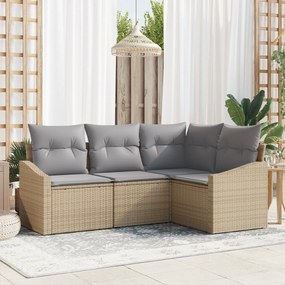 Conjunto de Jantar de Jardim de 4 Peças com Almofadas Bege em Rattan S