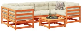 7 pcs conjunto sofás de jardim madeira de pinho castanho cera