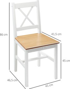Conjunto de 2 cadeiras de jantar em madeira maciça (MESA NÃO INCLUÍDA) cadeiras de cozinha de estilo rústico, com encosto cruzado em branco e carvalho
