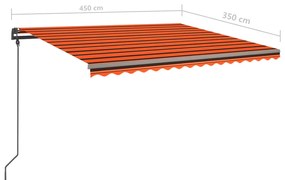 Toldo retrátil manual com postes 4,5x3,5 m laranja e castanho