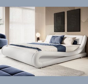 Cama "Lorenzo" - 150x190 cm - Branco - Polipele PU - Somier Incluído -