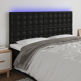 Cabeceira cama c/ LED couro artificial 180x5x118/128 cm preto