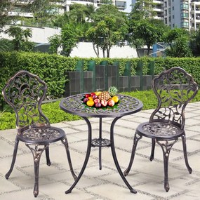 Conjunto de mesa de jardim e 2 cadeiras de jardim Conjunto de 3 peças para exterior em metal cor de bronze