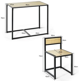 Conjunto cozinha com Mesa Compacta e 2 Cadeiras com Estrutura Metálica para Pequenos Espaços Cozinha Sala de Jantar Bistró Natural